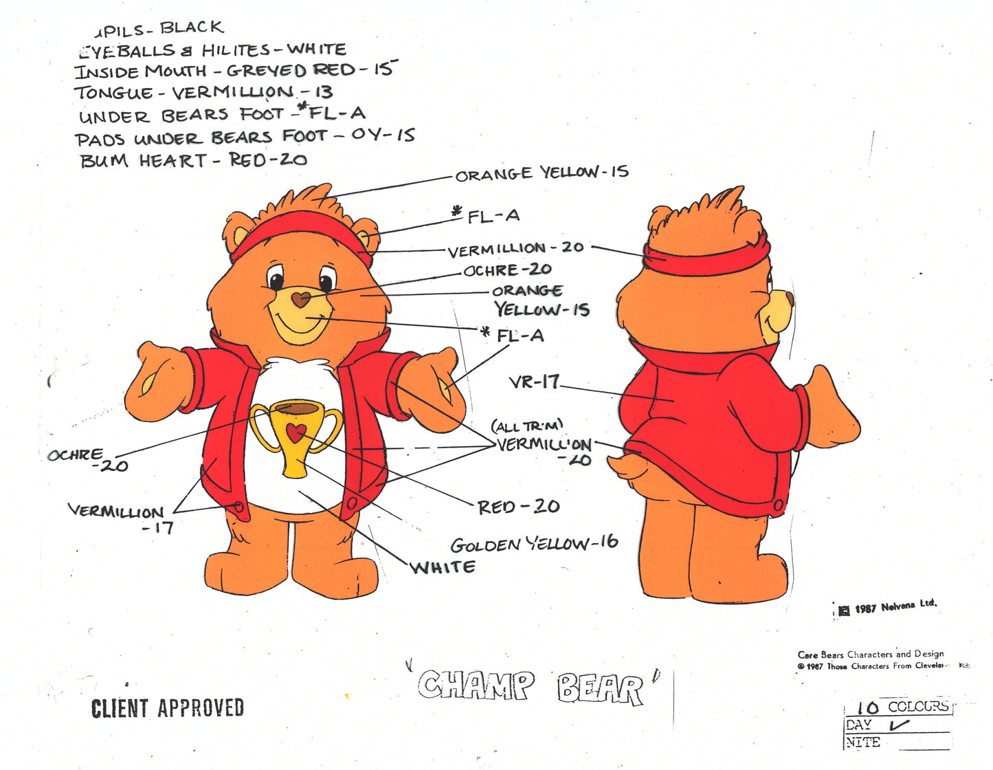 Care Bears Original Production Color Model Sheet: Champ Bear