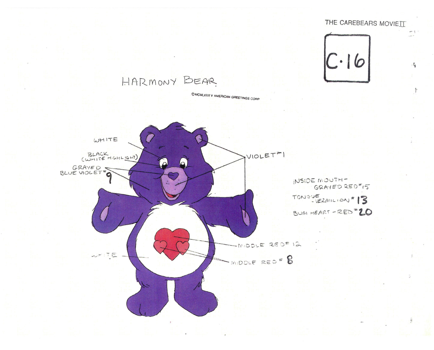 Care Bears Original Production Model Sheet: Harmony Bear