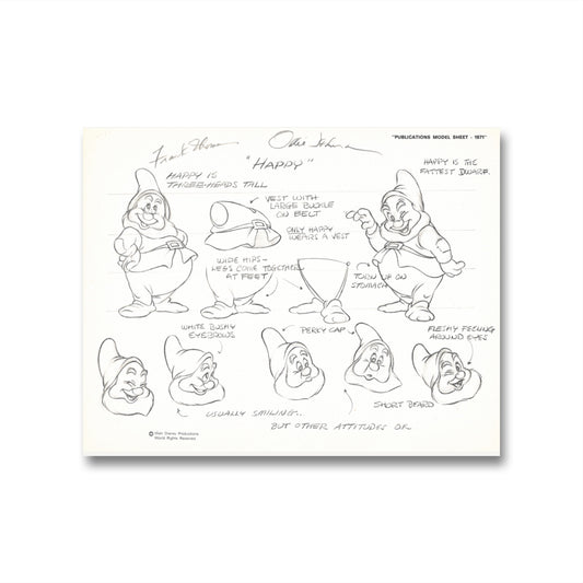 Double Signed Snow White Original Production Model Sheet: Happy