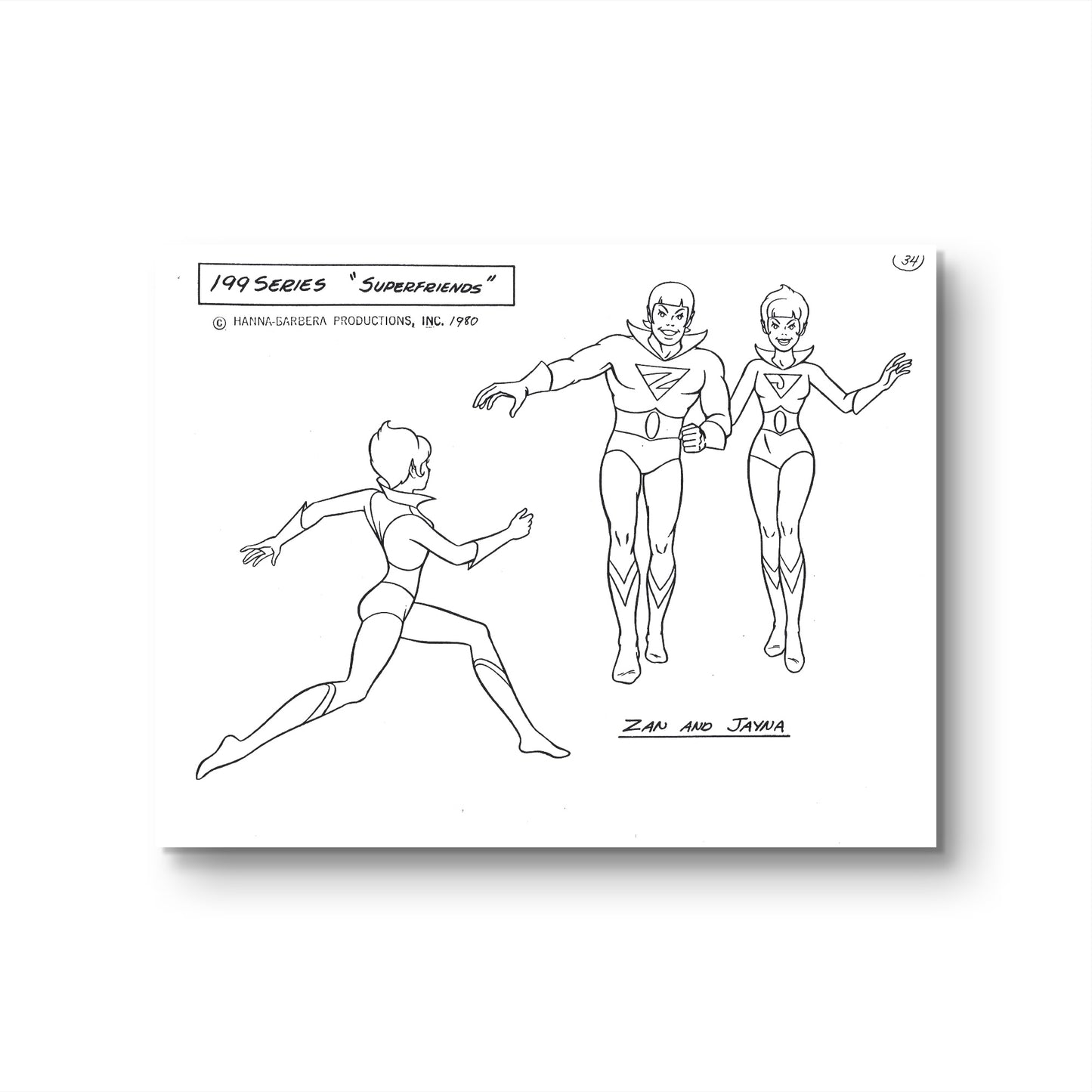 Super Friends Original Production Model Sheet: Zan and Jayna