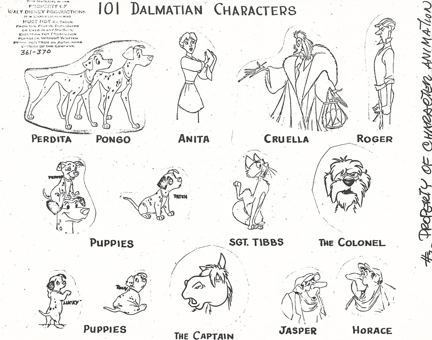 One Hundred and One Dalmations Original Production Character Model Sheet