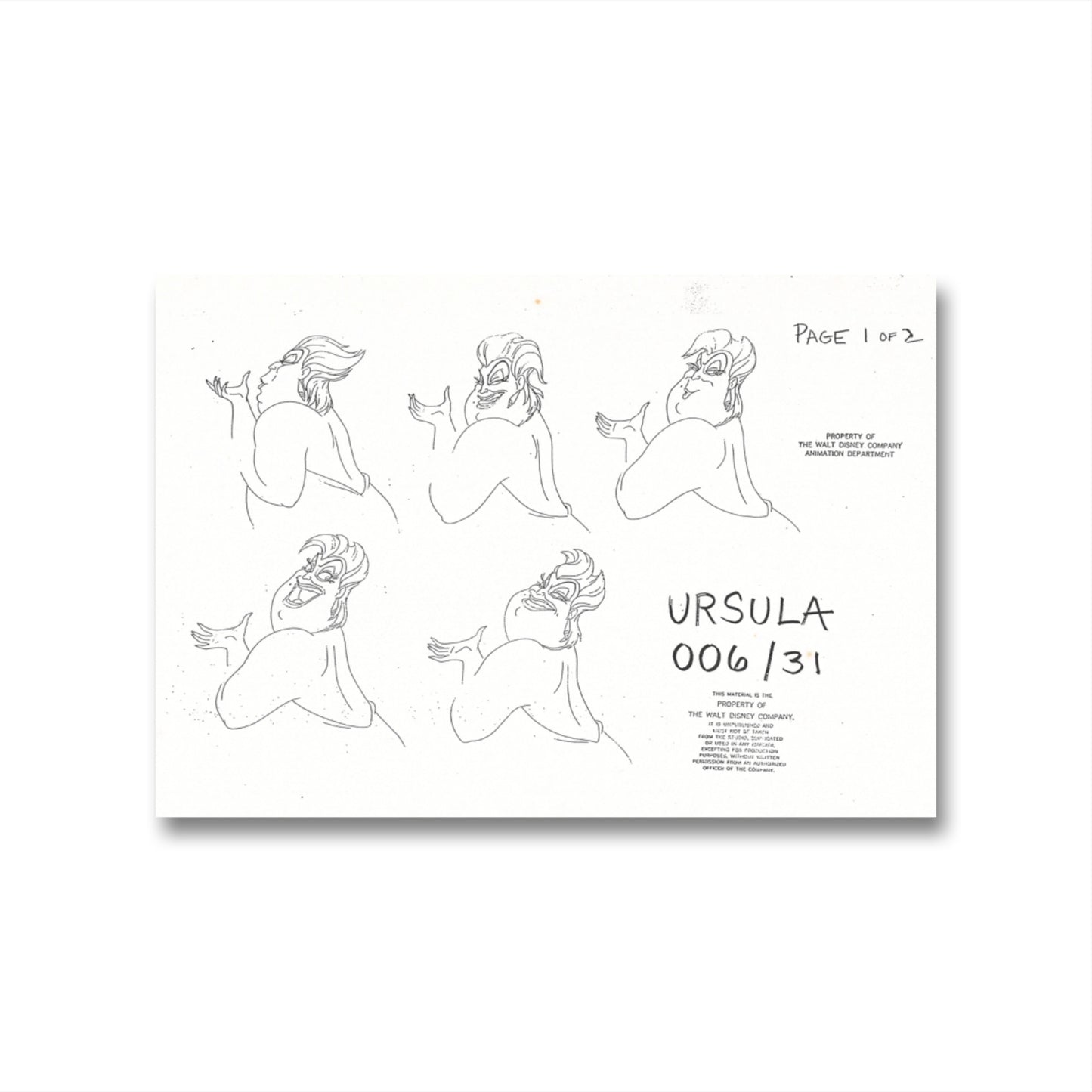 The Little Mermaid Original Production Model Sheet: Ursula