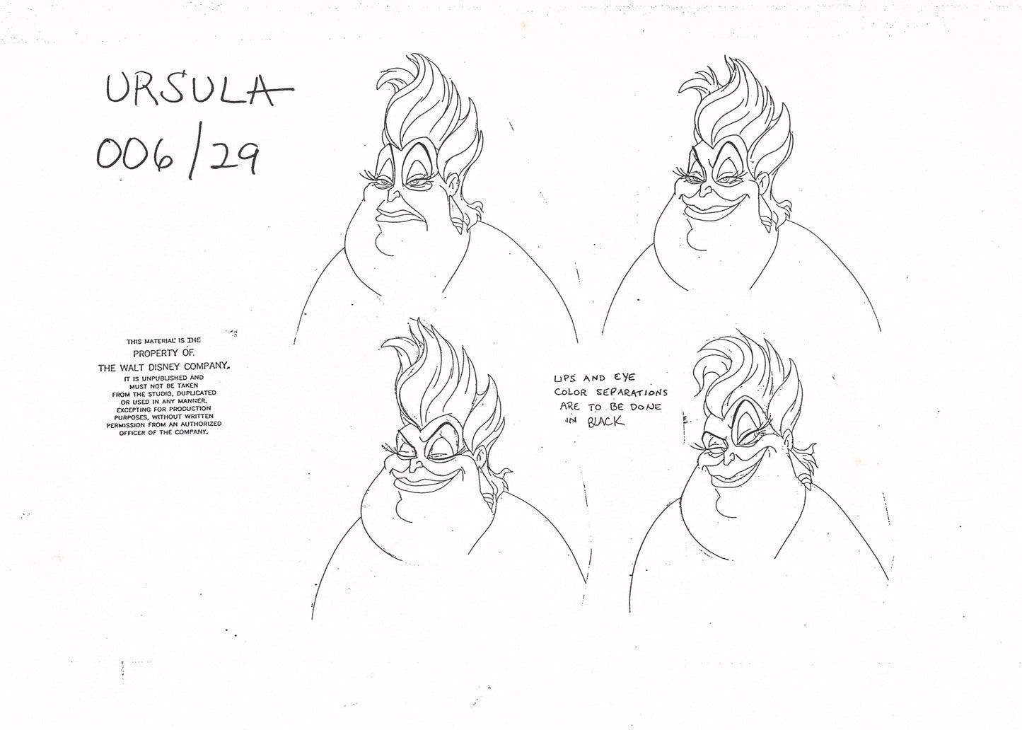 The Little Mermaid Original Production Model Sheet: Ursula