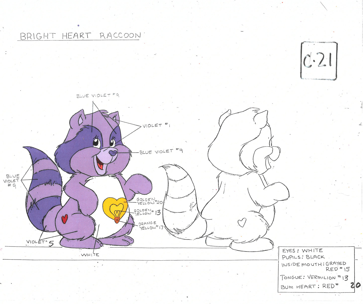 Care Bears Original Production Color Model Sheet: Bright Heart Raccoon