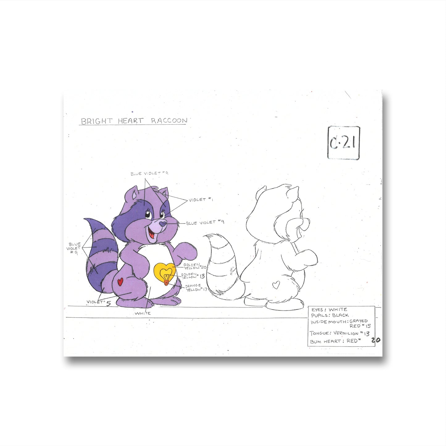 Care Bears Original Production Color Model Sheet: Bright Heart Raccoon