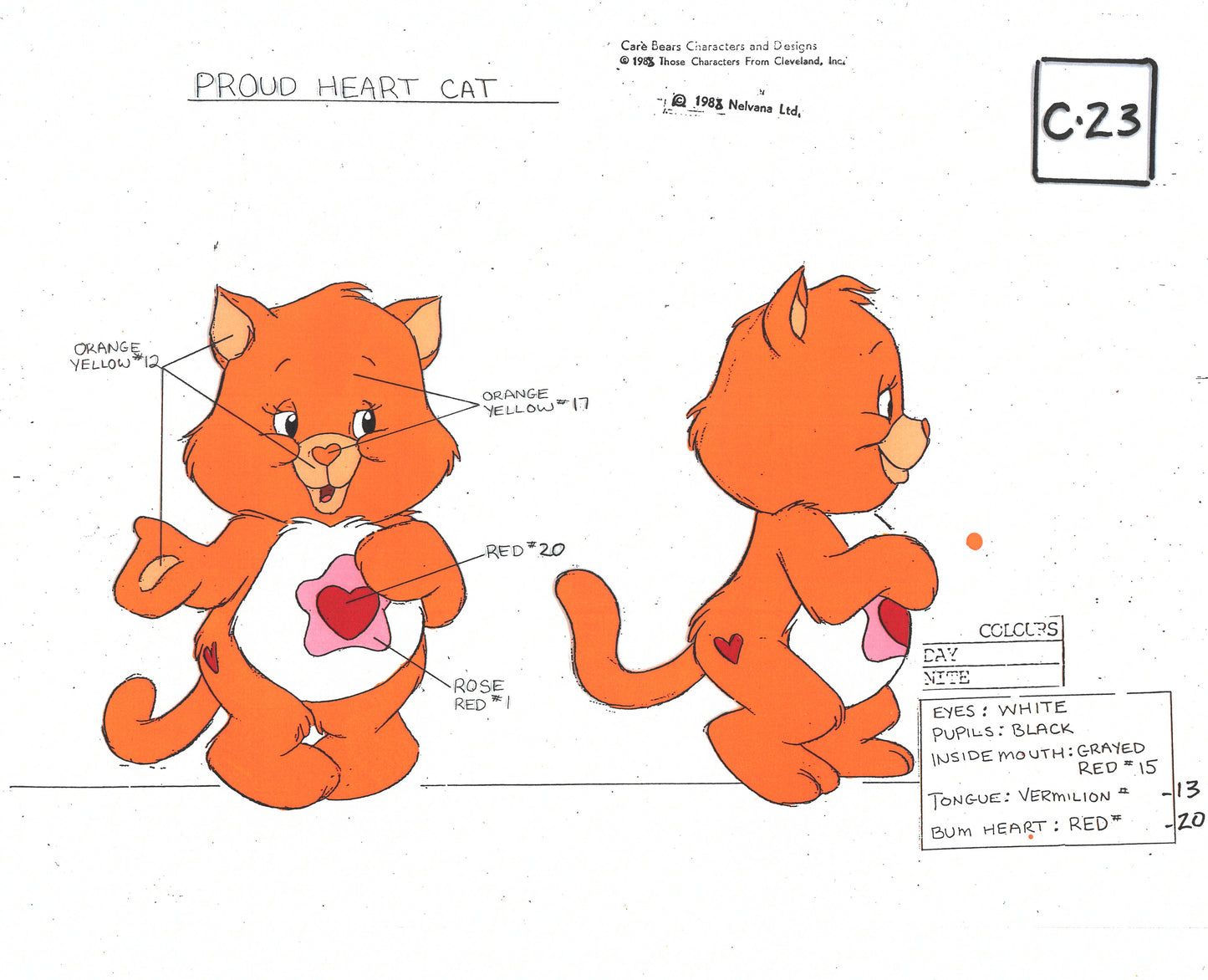 Care Bears Original Production Color Model Sheet: Proud Heart Cat