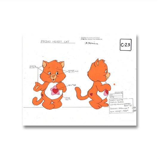 Care Bears Original Production Color Model Sheet: Proud Heart Cat