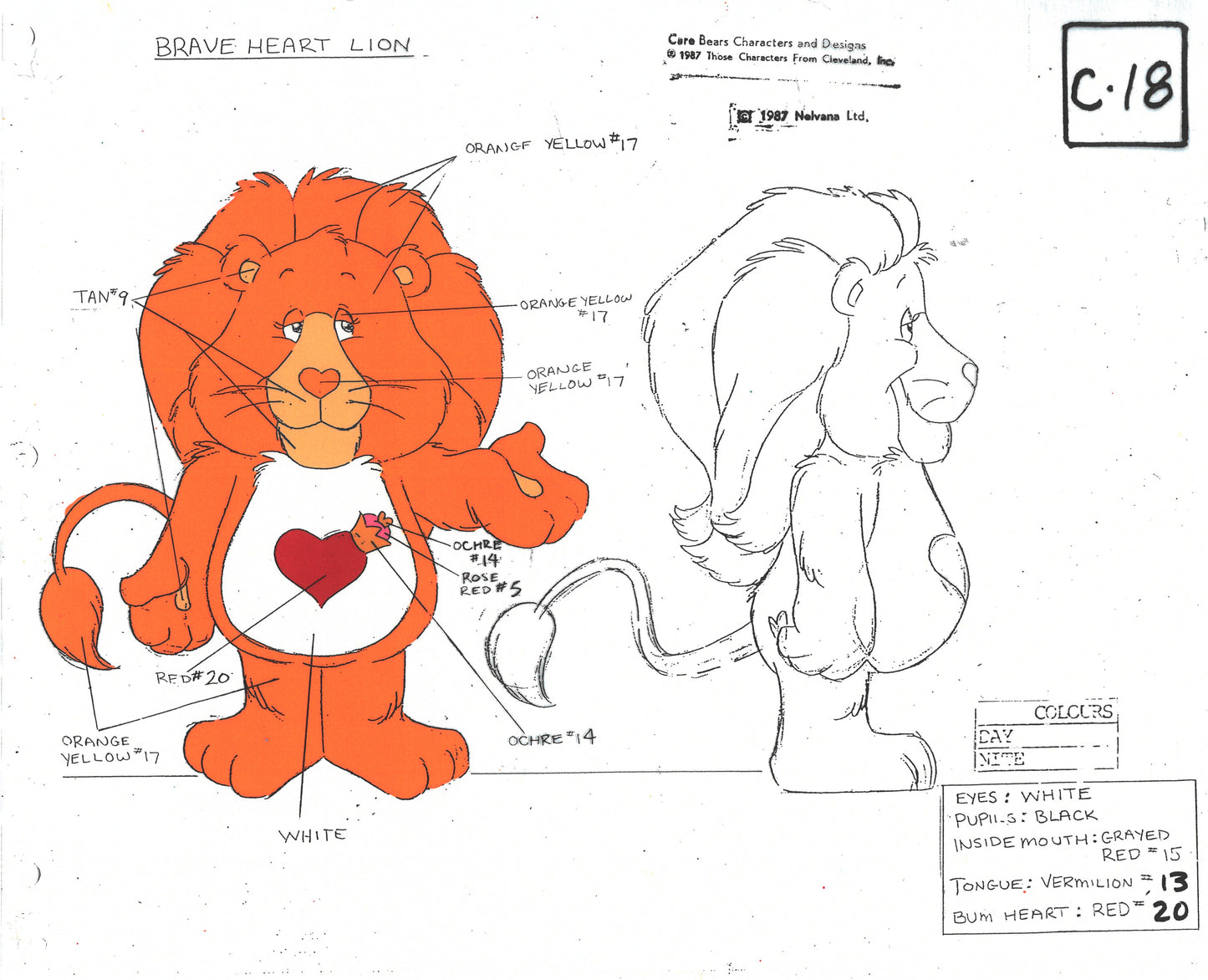 Care Bears Original Production Color Model Sheet: Brave Heart Lion