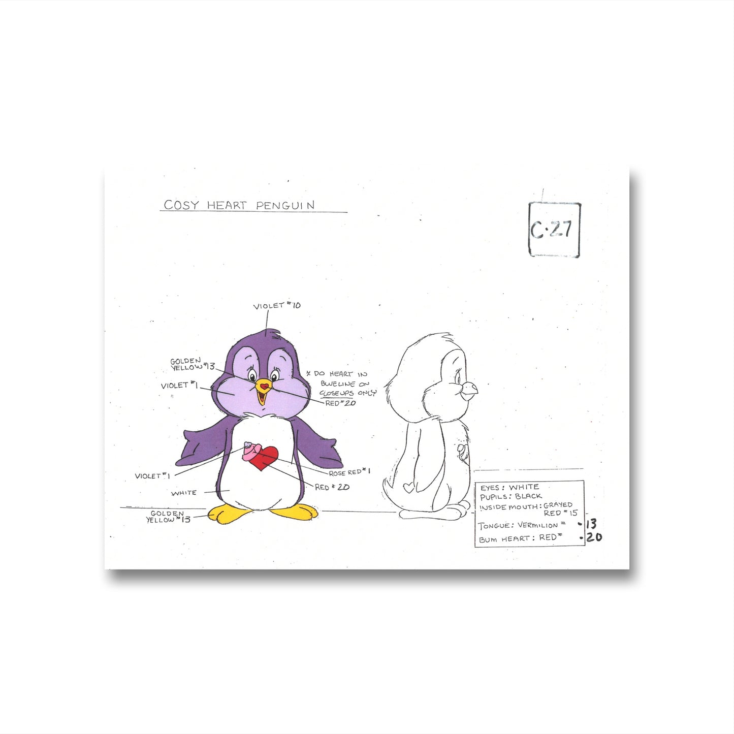 Care Bears Original Production Color Model Sheet: Cosy Heart Penguin