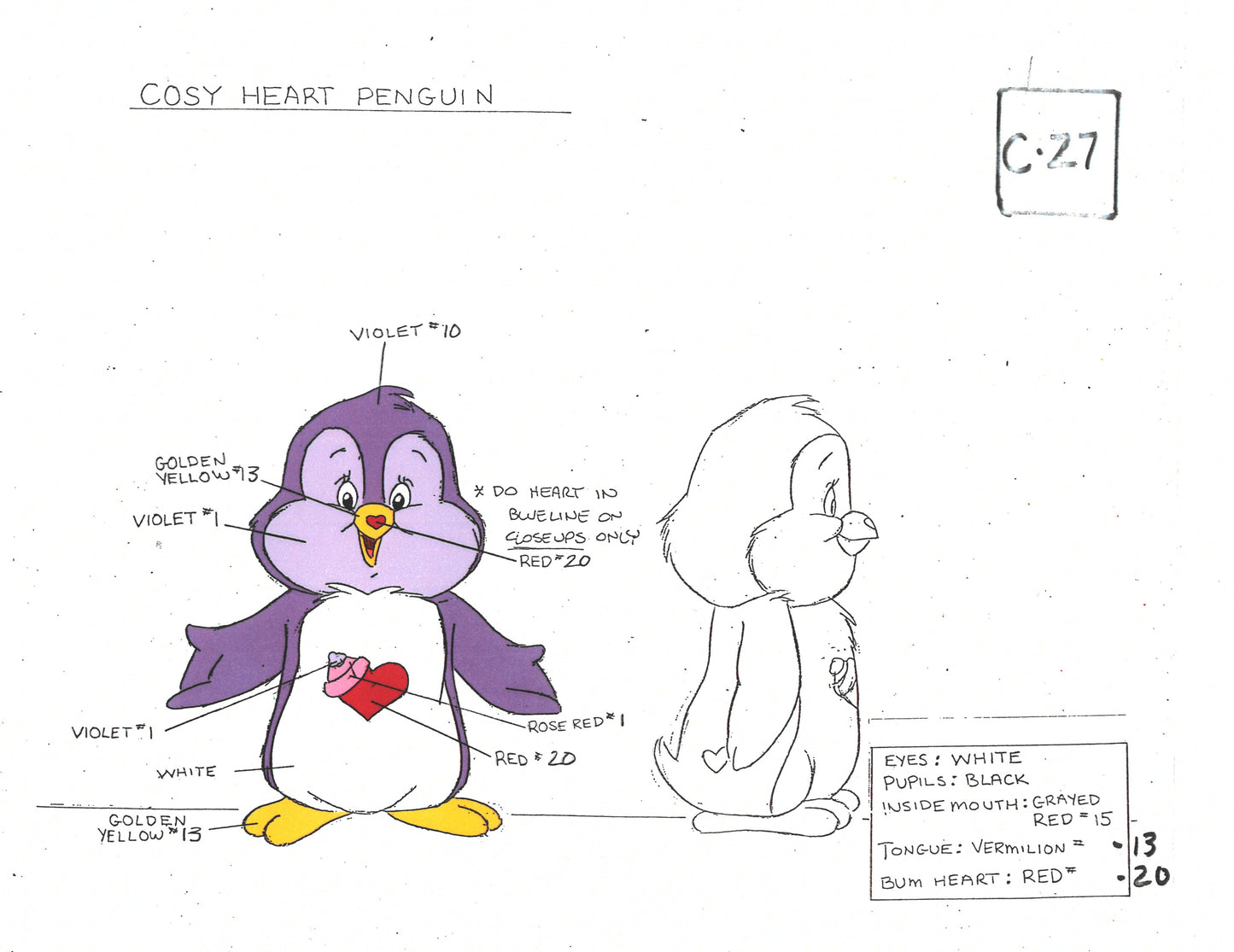 Care Bears Original Production Color Model Sheet: Cosy Heart Penguin