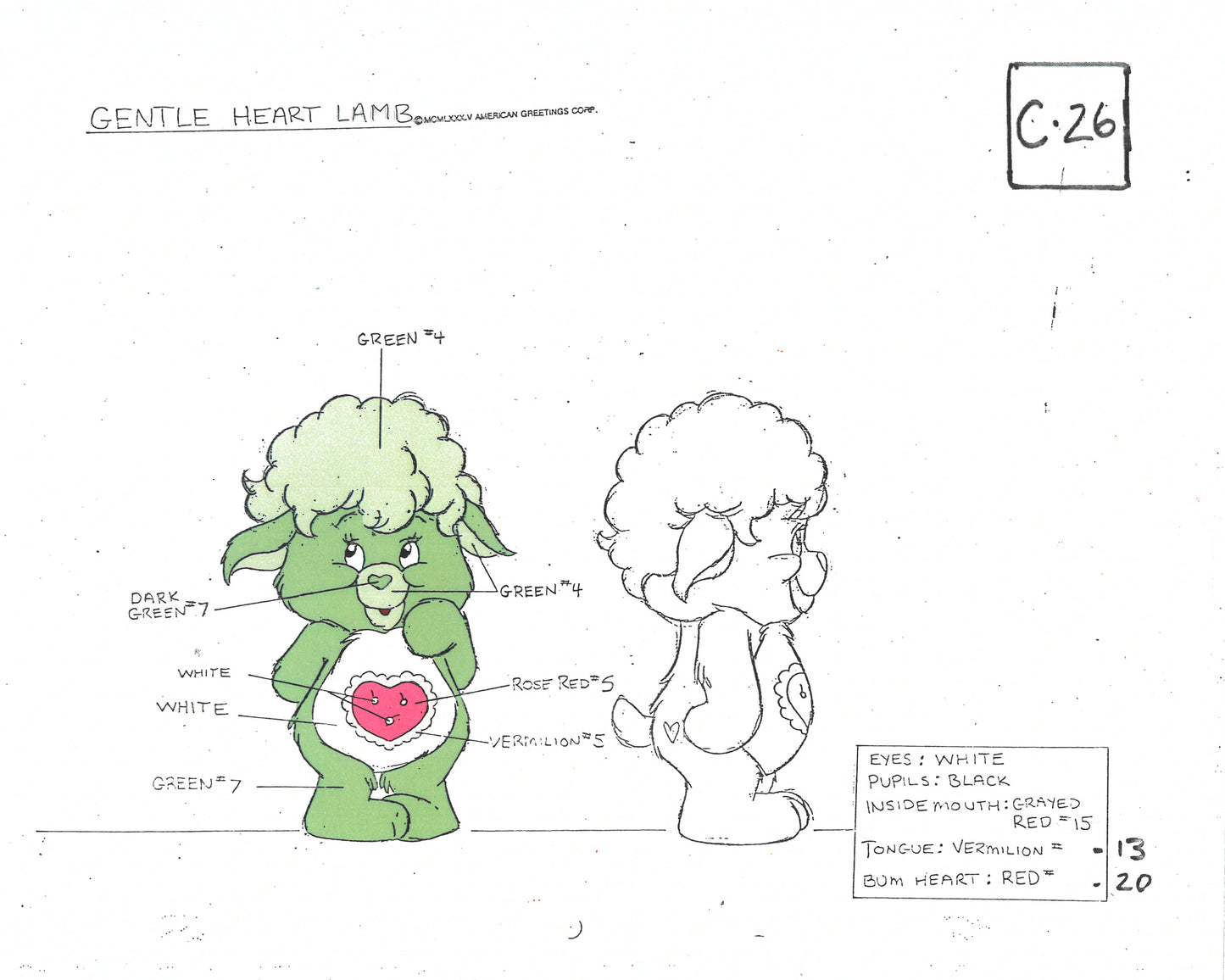 Care Bears Original Production Color Model Sheet: Gentle Heart Lamb