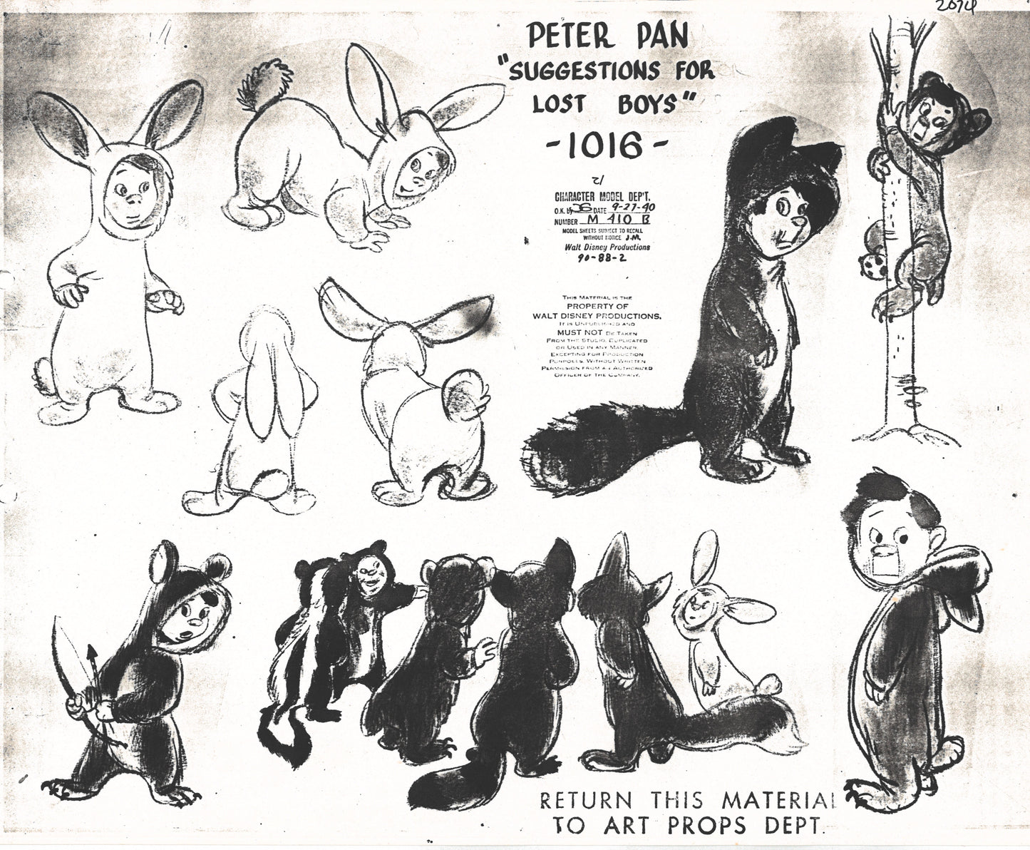 Peter Pan Original Production Model Sheet: The Lost Boys