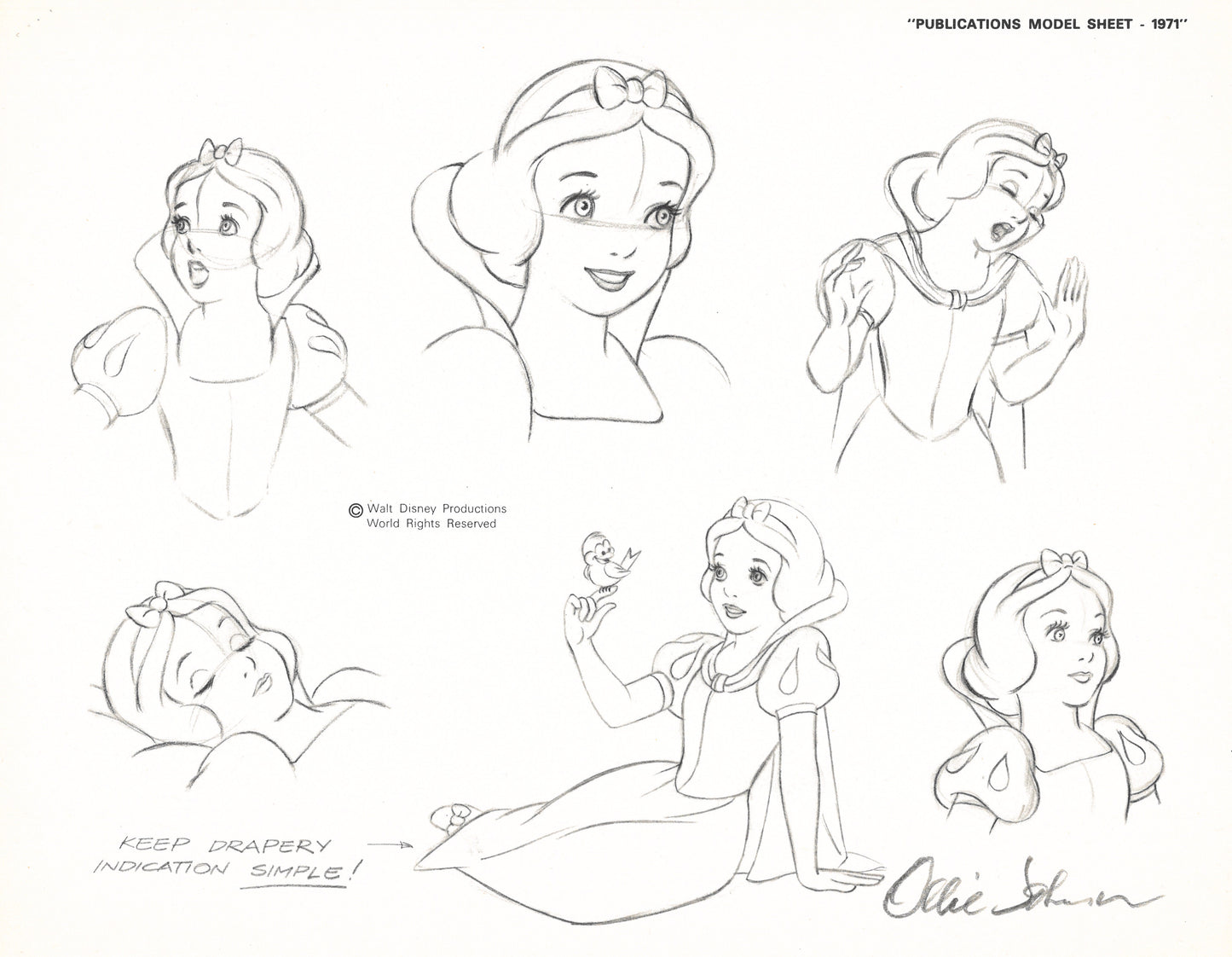 Signed Snow White Original Publications Model Sheet: Snow