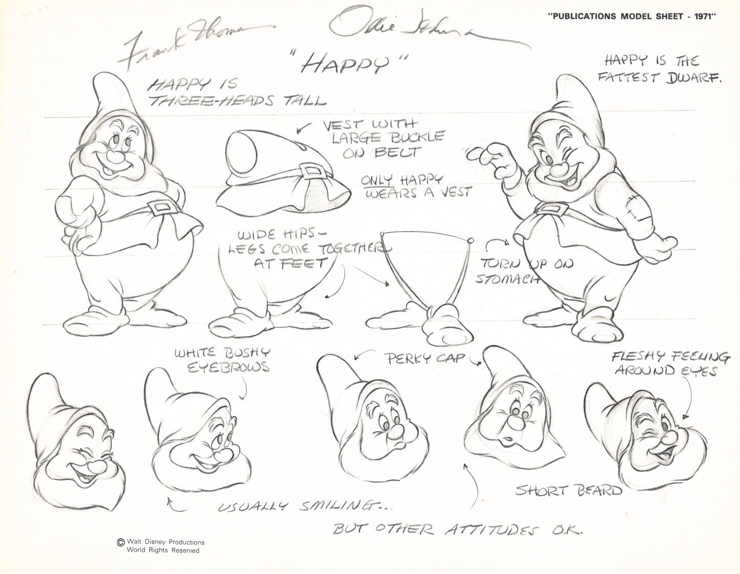 Double Signed Snow White Original Production Model Sheet: Happy