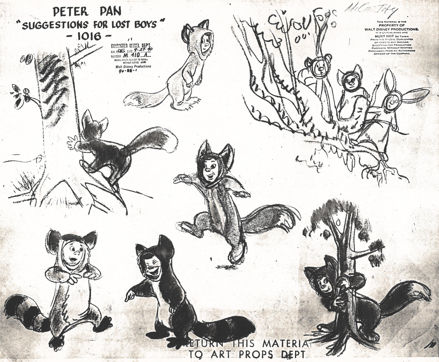 Peter Pan Original Production Model Sheet: The Lost Boys