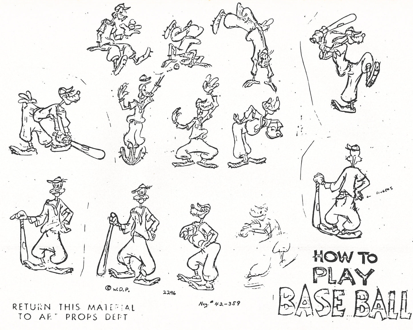 How to Play Baseball Original Production Model Sheet: Goofy