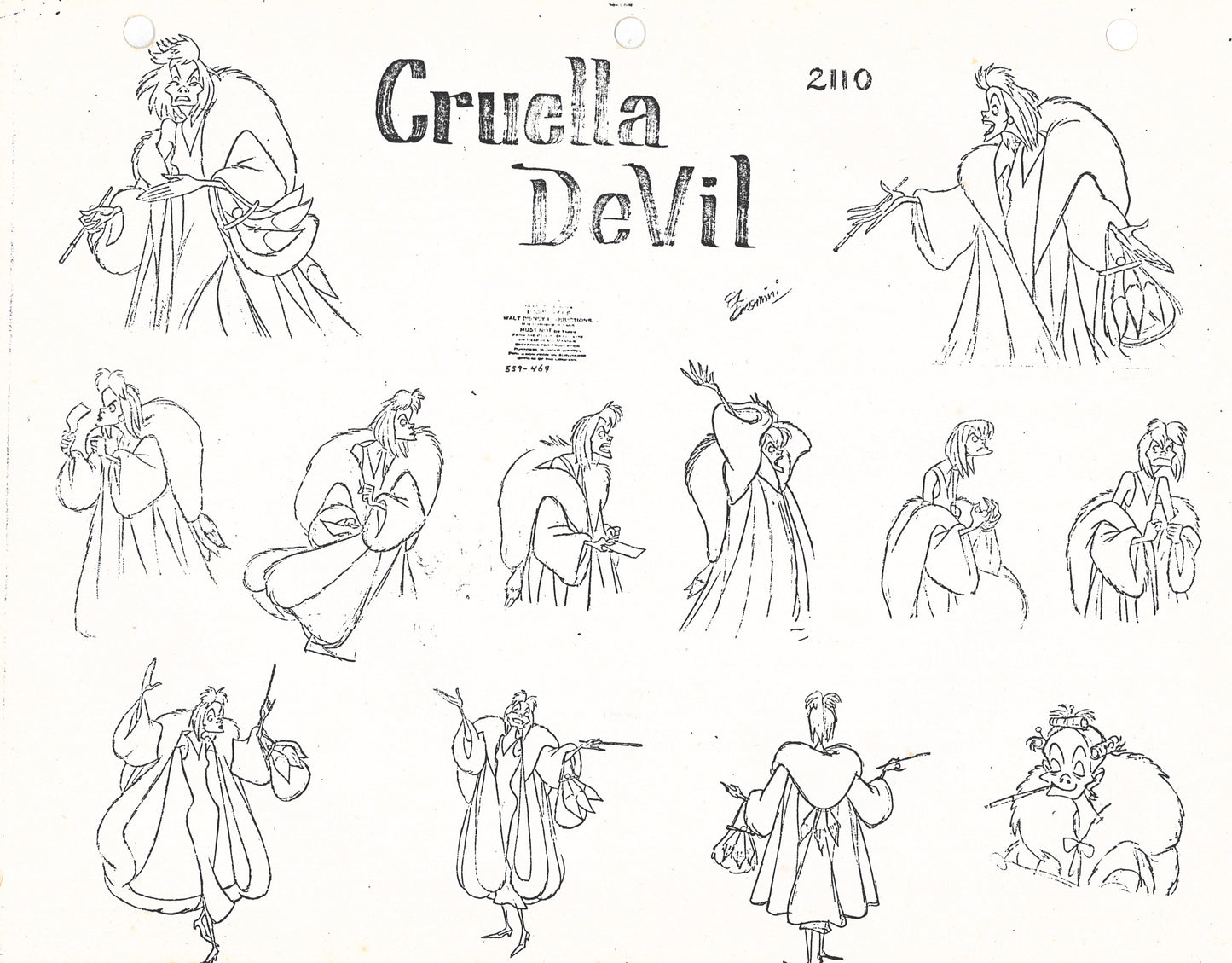 One Hundred and One Dalmations Original Production Model Sheet: Cruella de Vil