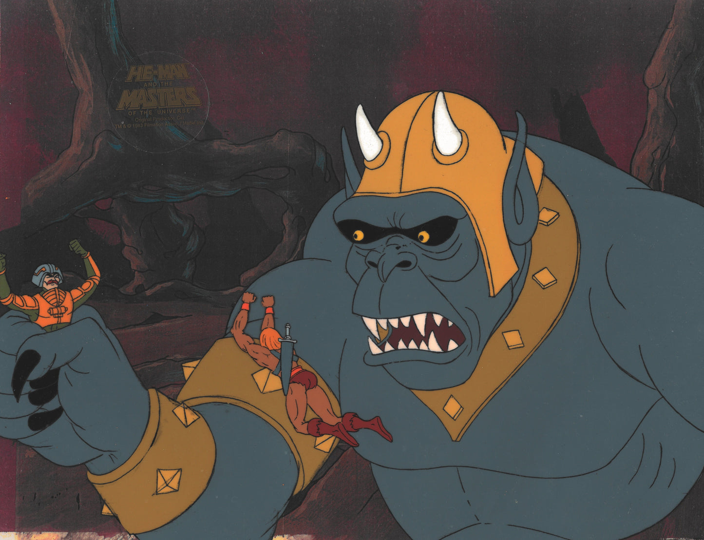 He-Man and the Masters of the Universe Original Production Cel: Adam, Aroo, Man at Arms 1983