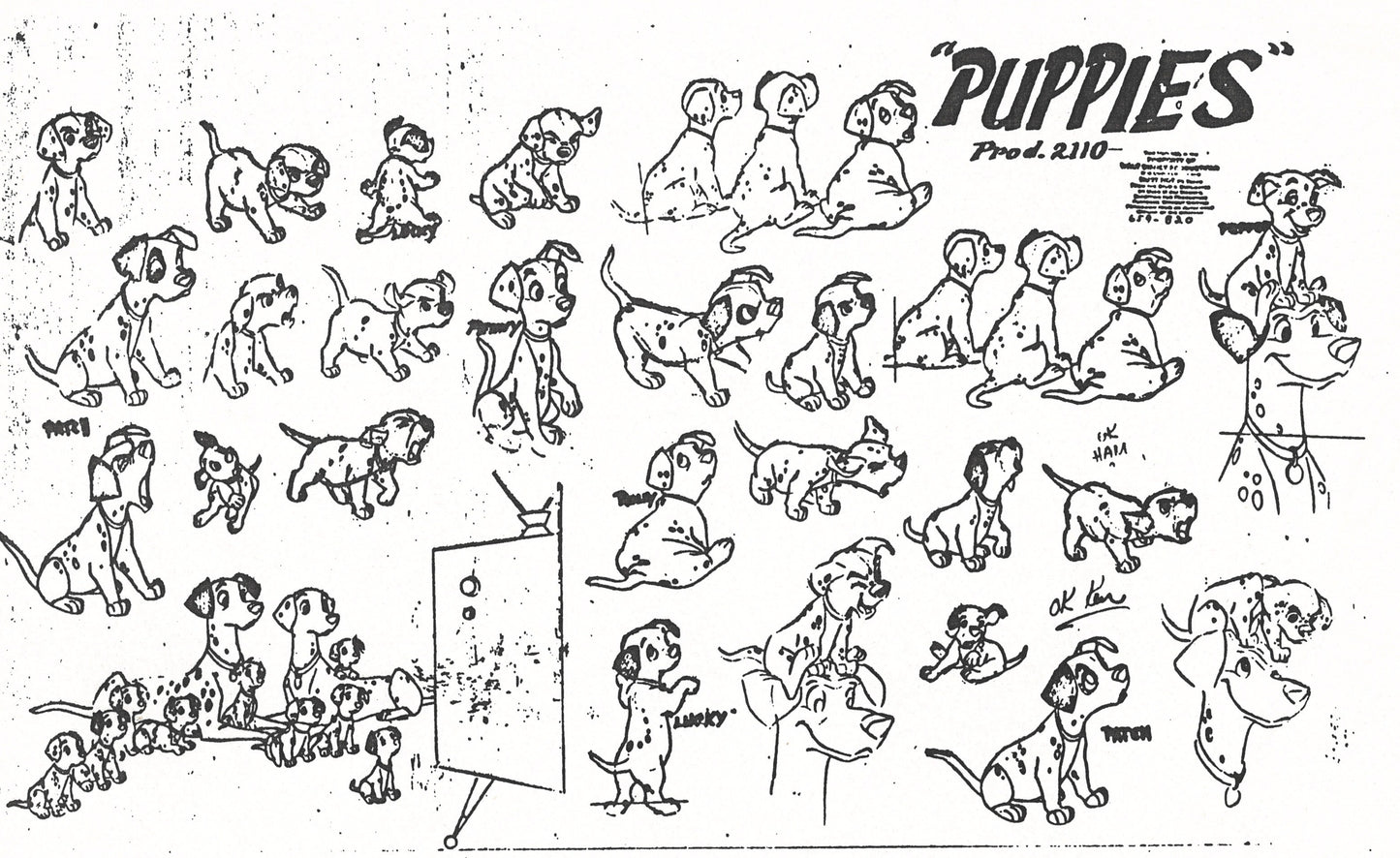 One Hundred and One Dalmations Original Production Model Sheet: Puppies