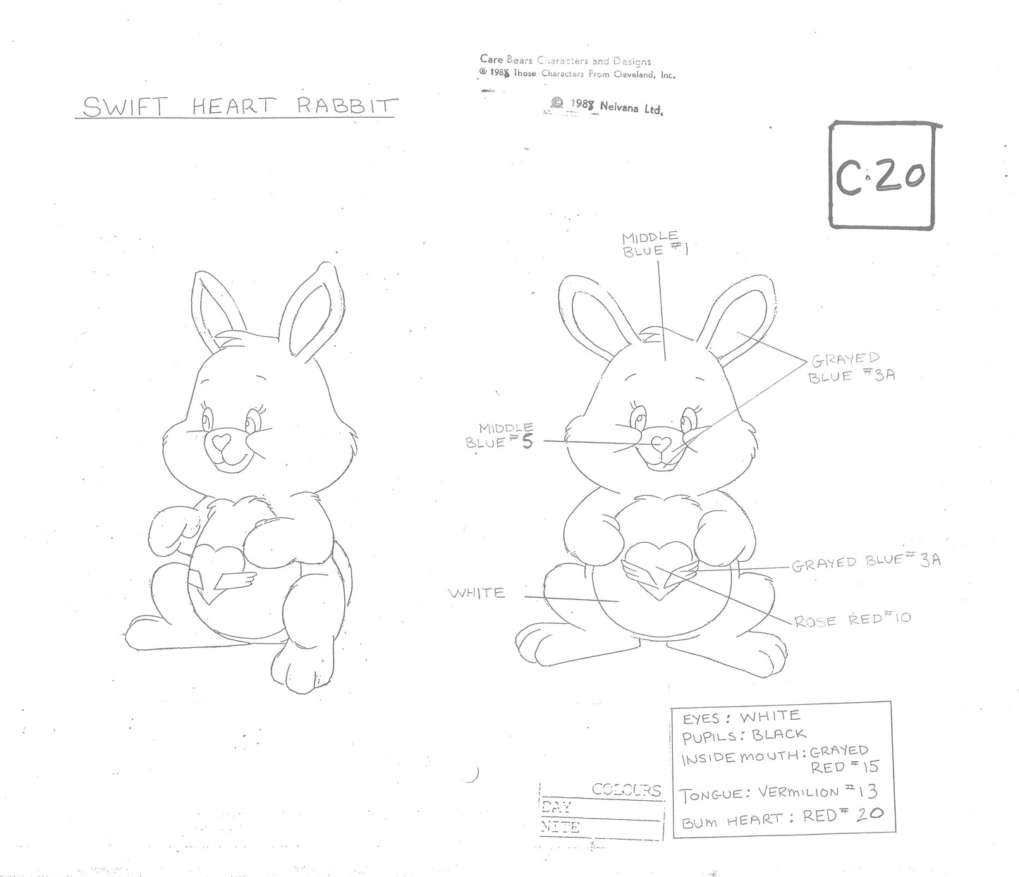 Care Bears Original Production Model Sheet: Swift Heart Rabbit