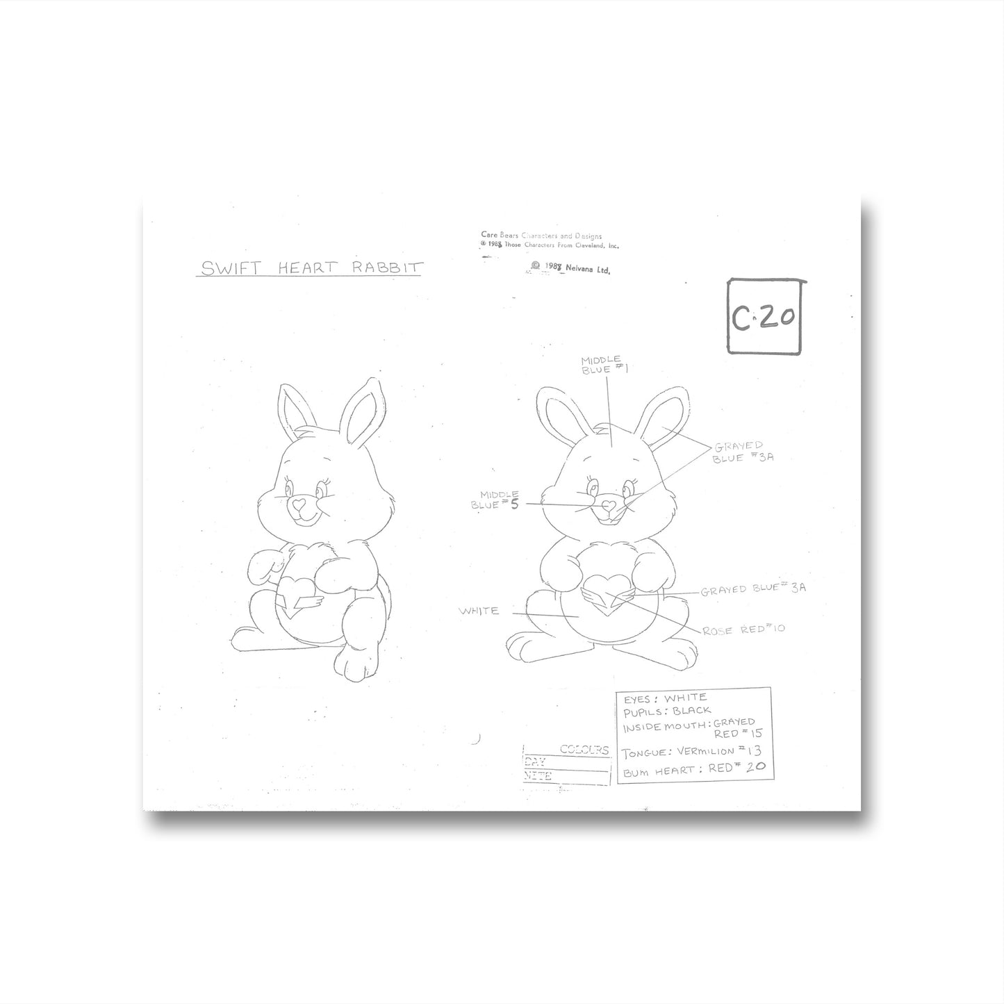 Care Bears Original Production Model Sheet: Swift Heart Rabbit