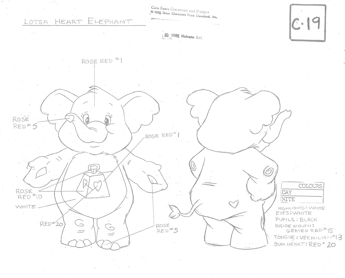 Care Bears Original Production Model Sheet: Lotsa Heart Elephant