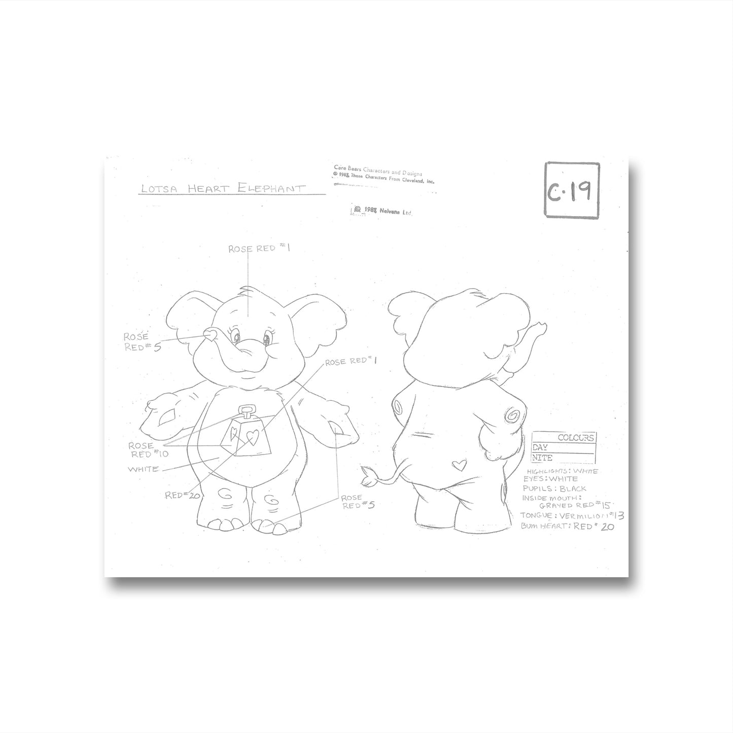 Care Bears Original Production Model Sheet: Lotsa Heart Elephant