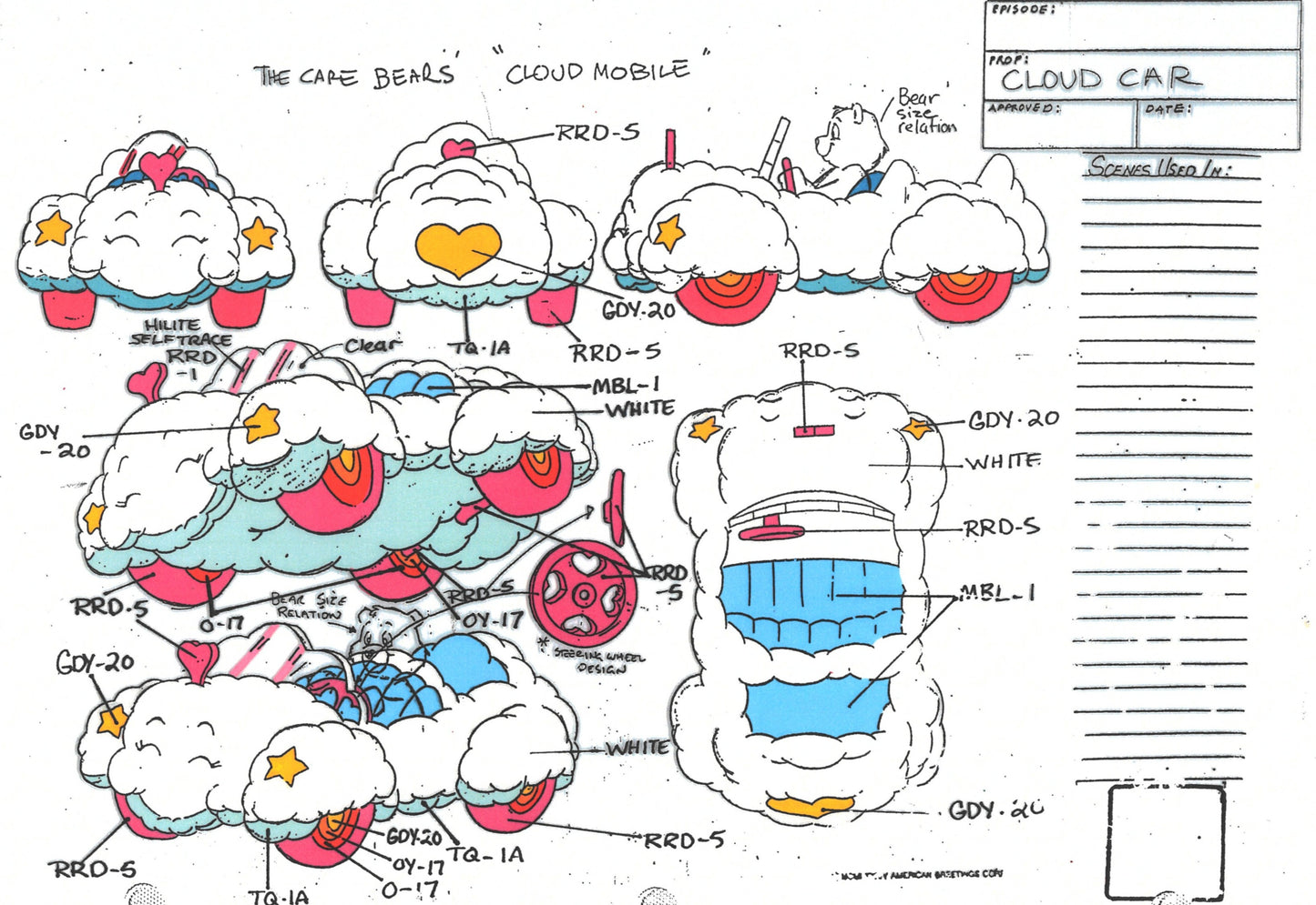 Care Bears Original Production Color Model Sheet: Cloud Mobile