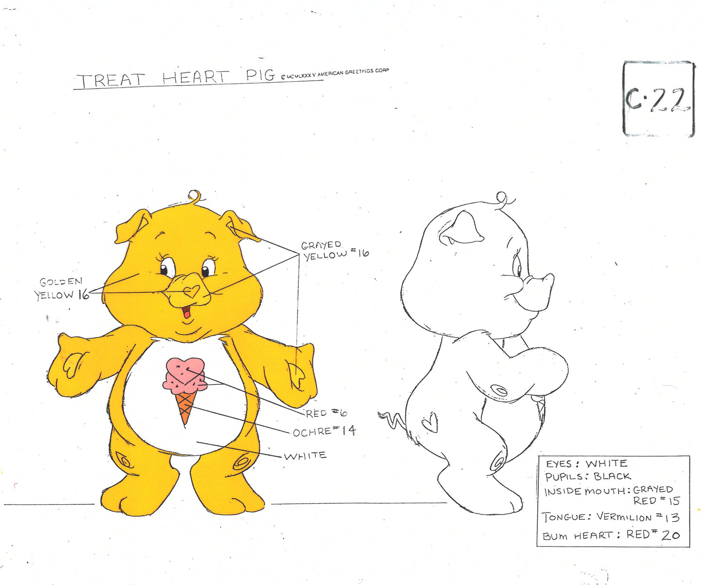 Care Bears Original Production Color Model Sheet: Treat Heart Pig