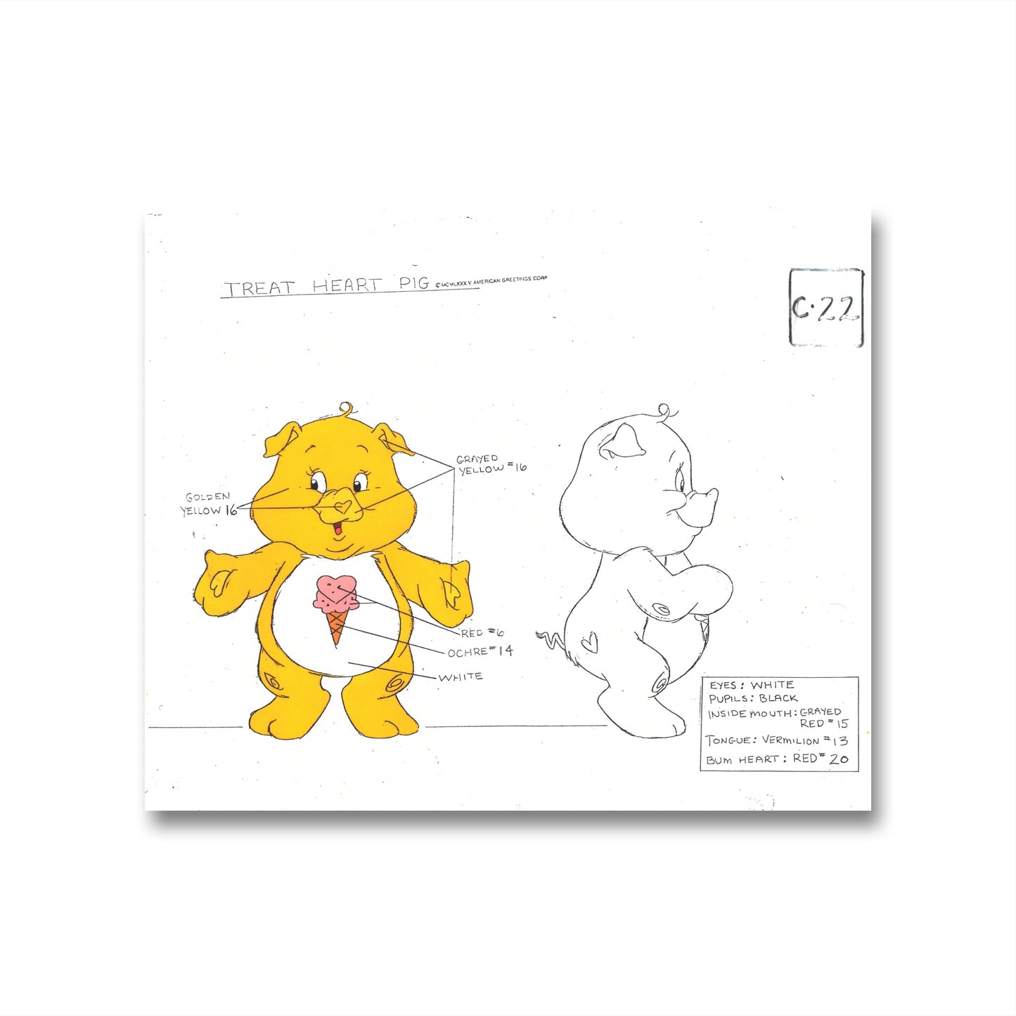 Care Bears Original Production Color Model Sheet: Treat Heart Pig