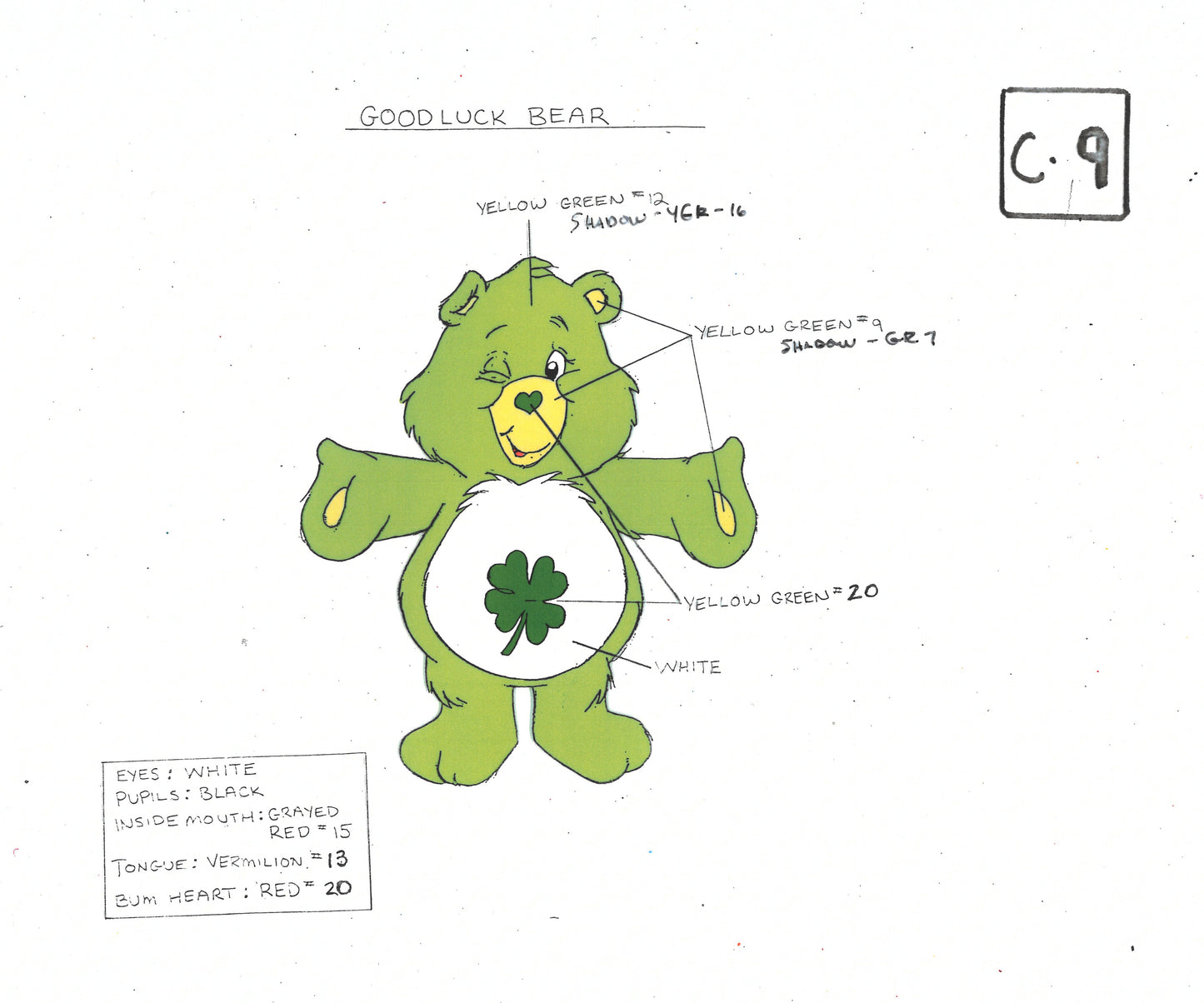 Care Bears Original Production Color Model Sheet: Good Luck Bear