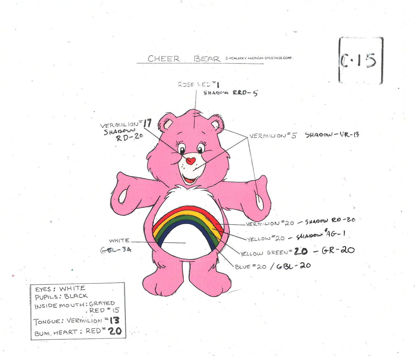 Care Bears Original Production Color Model Sheet: Cheer Bear