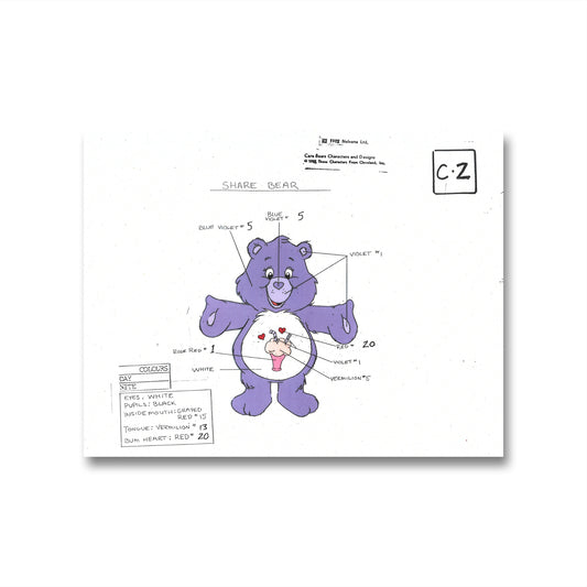 Care Bears Original Production Color Model Sheet: Share Bear