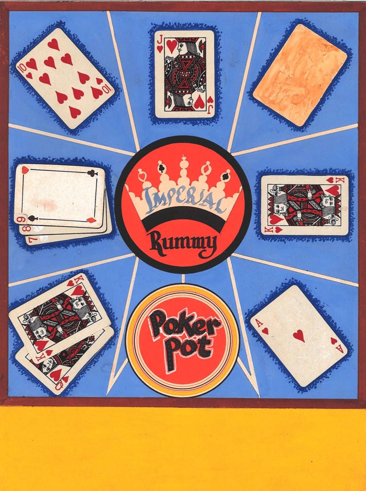 1940's Hand Painted Imperial Rummy Game Art Board from the Samuel Lowe Archives